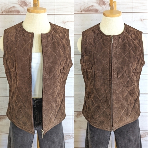 Vintage C&E Quilted Suede Vest in Walnut Brown Size Medium